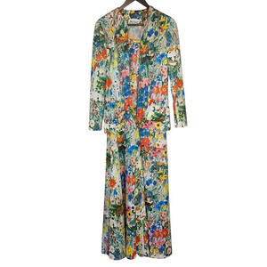 Vintage Yves Jennet 1970's Mushroom Floral Print 2 Piece Maxi Dress Size Small